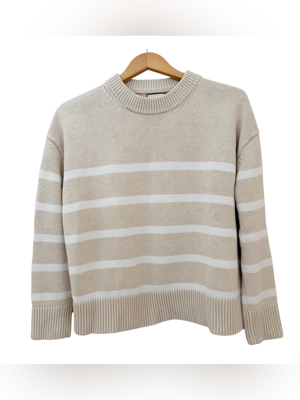 Tuckernuck Cotton Cashmere Crew Neck Striped Beige White Sweater Size Medium